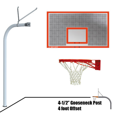 Basketball System - Gooseneck (4-1/2 in. Pole with 4 ft. Offset) - 72 in. Perforated Aluminum Board - Double Rim Goal